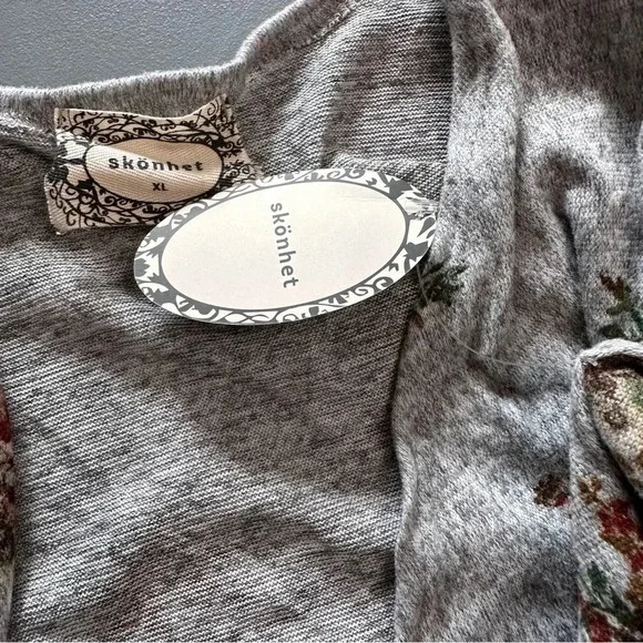 Skonket XL gray & floral print open lightweight hip‎ length cardigan - Picture 5 of 5